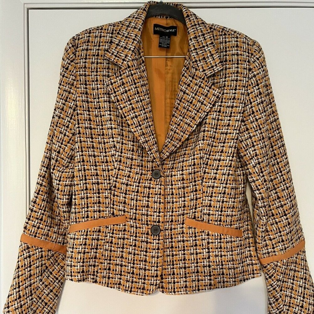 Blazer Metro style Brown Orange Cream Cross-stitch Blend - Mid Century Modern 10